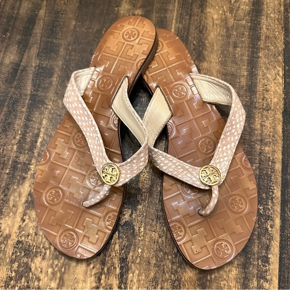 TORY BURCH Tan Leather THORA Thong Flip Flops - Picture 2 of 7